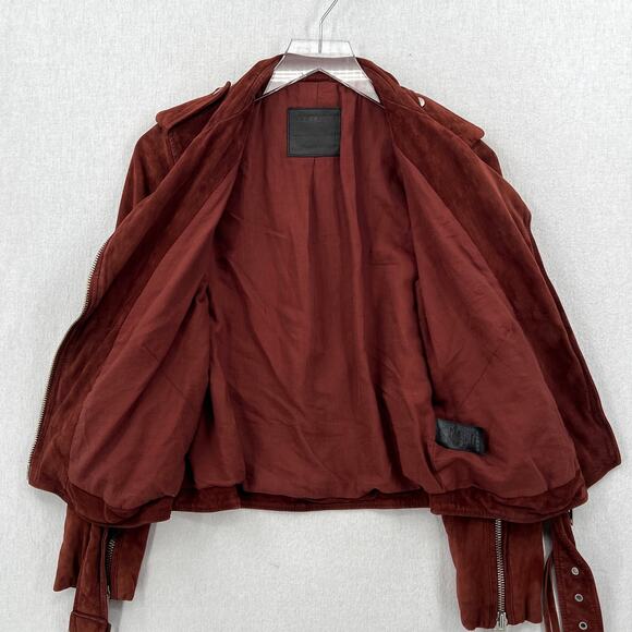 ALLSAINTS Plait Balfern Suede Biker Jacket Womens 6 Burgundy Maroon Moto Zip - Picture 10 of 16